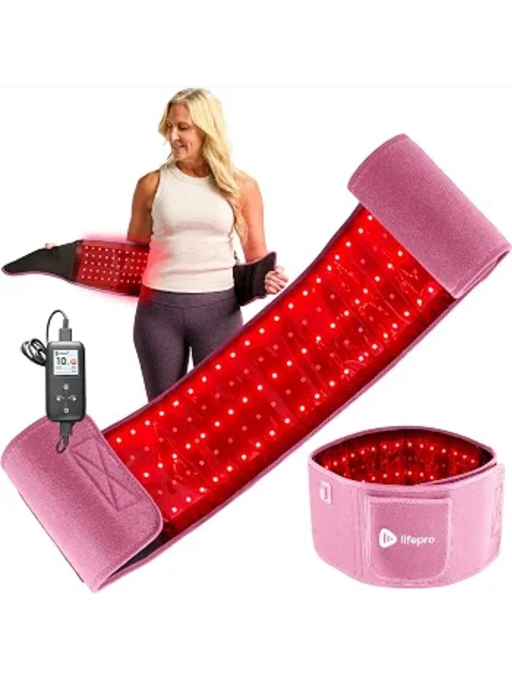 Red Light Therapy Belt, 660nm & 850nm NIR, 105 LEDs, Rechargeable Wrap